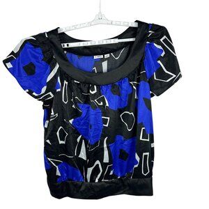 Cato Womens Geometric Print Short Sleeve Top Size XL Black/Blue